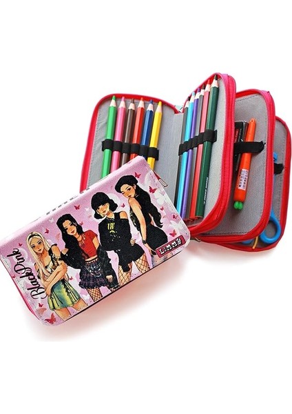 Kalem Kutusu Black Pink Organizer Kalemkutu Vegan Deri Üç Bölmeli Kalemlik-Pembe modelleri