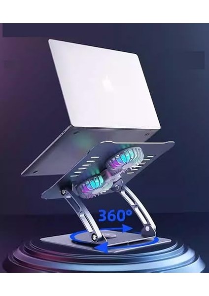 Laptop Standı 360 Derece Dönebilir Rgb Çift Fanlı Premium Serisi Notebook Tutucu Alüminyum Macbook Yükseltici 11-17 Inç fırsatları