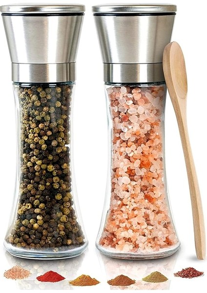 2'li Paslanmaz Çelik Kapaklı Tuz ve Baharat Değirmeni.
