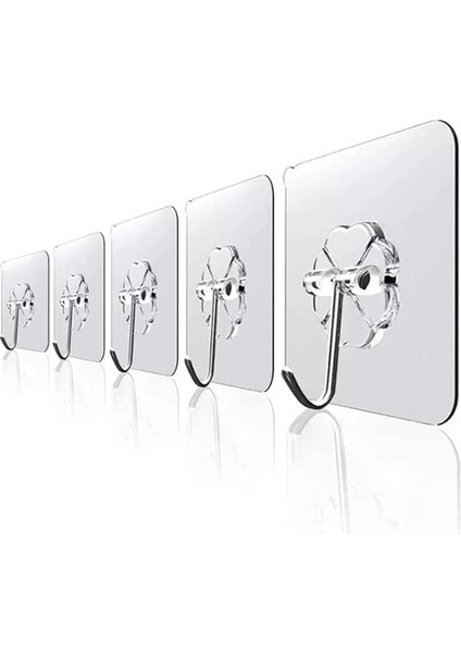Şeffaf Askı Süper Güçlü Yapışkanlı Suya Dayanıklı Şeffaf Askı 5li Set Yeniden Kullanılabilir Kancalar