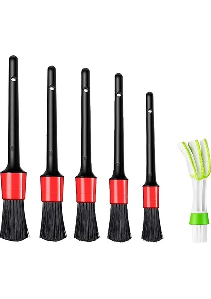 5 Parça Araç Içi Temizlik Fırça Seti ve Yeşil Araç Havalandırma Temizleme Fırçası Hediyeli Detaylı Otomobil Iç Temizlik Kiti