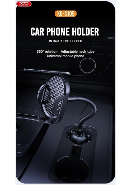 Simple Is Beauty C105 Bardak Tutucuya Monte Araç Içi Telefon Tutucu, 360° Dönebilen, Otomatik Kilitli, Ayarlanabilir 3D Slikon Kablo, Kolay Kurulum, Siyah modelleri