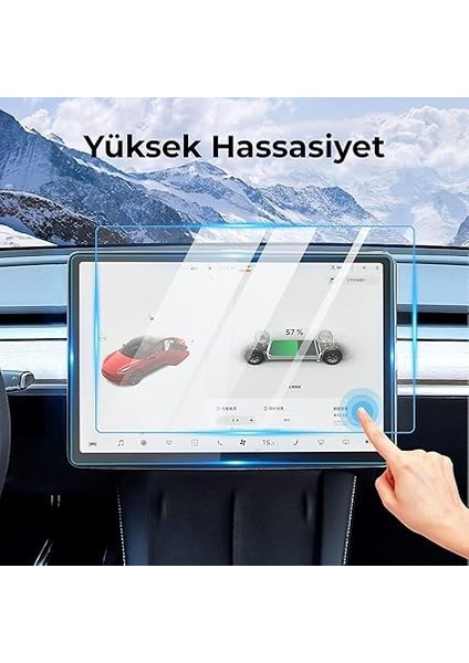 Tesla Model Y Ana Gösterge Temperli Cam Ekran Koruyucu Kaplama (Parlak) fiyatları