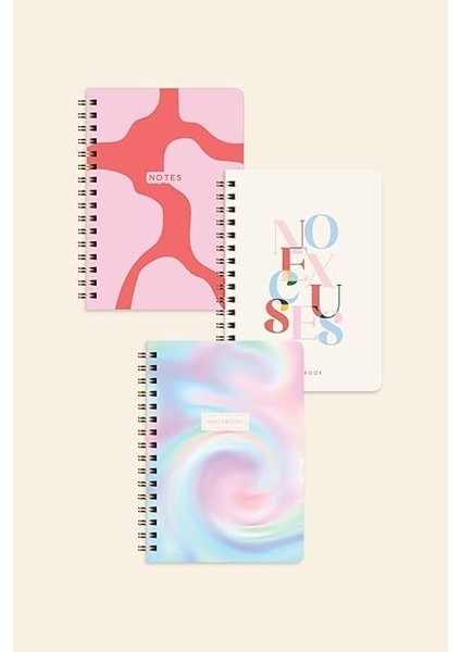 Cep Boy 10X14 cm Spiralli Çizgili Karton Kapak 3'lü Defter Seti No Excuses Soyut Gradient fırsatları