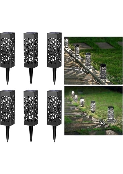 6'lı Solar Bahçe Lambası, LED Aydınlatmalı, 28 cm Çap, Abs Gövde, IP65 Su Geçirmez, Zemine Gömülebilir, Karanlıkta Otomatik Yanan, Gündüz Otomatik Şarj Olan Lamba, 040, Siyah