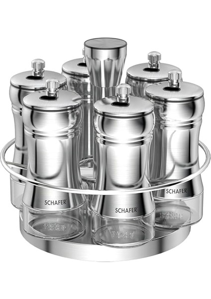 Retro Döner Standlı Baharat Takımı 7 Parça-Inox modelleri