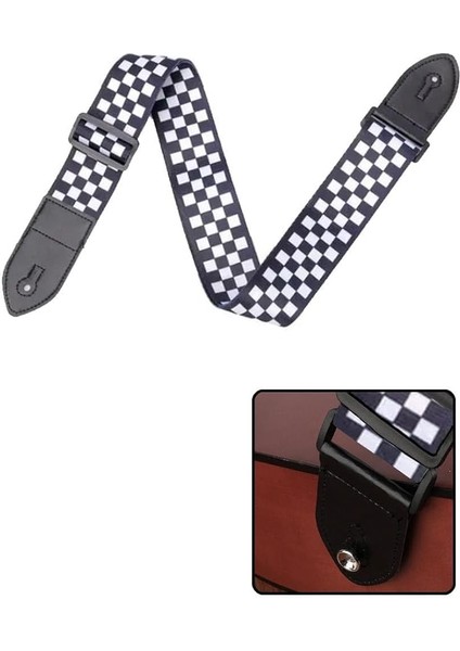 SR-11WB Gitar Omuz Askısı, Siyah-Beyaz Renk Kare Desenli Uzunluk 90-143 cm
