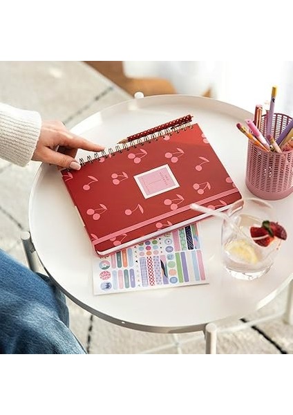 Spiralli Lastikli Sert Kapak Kareli Not Defteri Kiraz modelleri