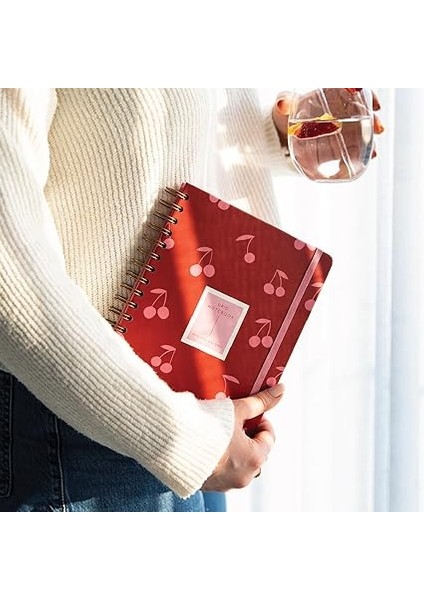 Spiralli Lastikli Sert Kapak Kareli Not Defteri Kiraz indirimleri