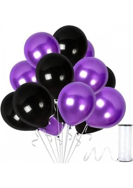 Marifetlerim - Siyah Mor Metalik Balon 12 Inch 10 Adet