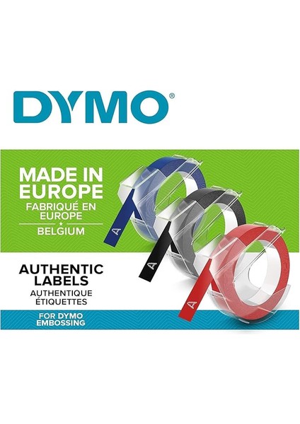 3D Plastik Kabartma Şerit (9 mm x 3 Mt), 3'lü Paket, Siyah/kırmızı/mavi - S0847750