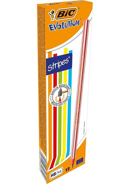 Evolution Stripes Kurşun Kalem 12'li Kutu,kıymık Oluşturmaz, Çiğnemeye Karşı Dayanıklı, Kolay Açılır