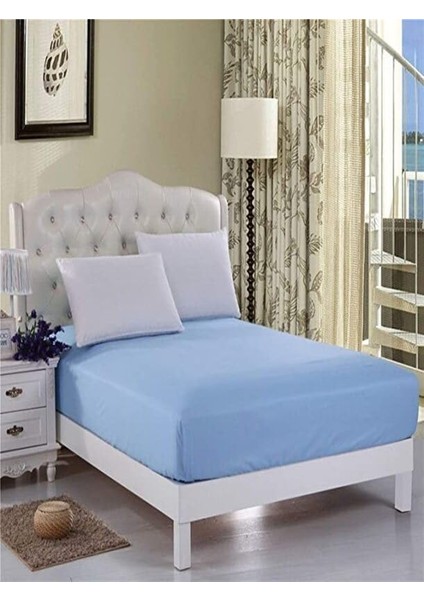 Çift Kişilik Battal Boy Penye Lastikli Çarşaf Mavi 180X200