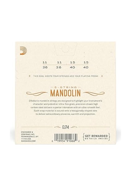 Mandolin Telleri, Fosfor Bronz, EJ74, Orta Kalınlık 11-40, 8 Tel Seti, 1’li Paket modelleri