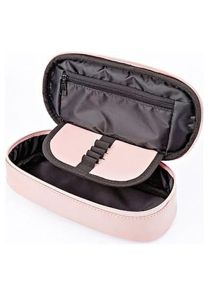 Oval Fermuarlı Kalem Kutusu Suni Deri Uçuk Pembe modelleri