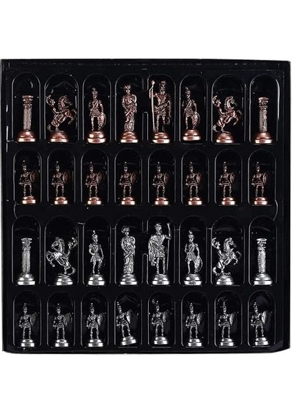 Orta Boy Metal Roma Satranç Takımı Antik ve Ceviz Desenli Mdf Ahşap Satranç Tahtası (37X37 Cm.) fiyatları