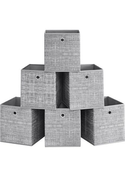Saklama Kutusu, 6'lı Set, Saplı Dokusuz Kumaş Düzenleme Kutuları, Kutu Saklama, 26 x 26 x 28 Cm, Küp Raf, Katlanır Kutu, Kıyafet Saklama Için, Gri Alacalı RFB026G01