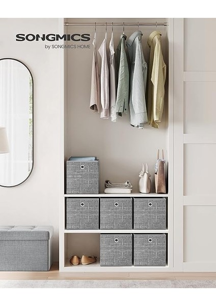 Saklama Kutusu, 6'lı Set, Saplı Dokusuz Kumaş Düzenleme Kutuları, Kutu Saklama, 26 x 26 x 28 Cm, Küp Raf, Katlanır Kutu, Kıyafet Saklama Için, Gri Alacalı RFB026G01 fiyatları