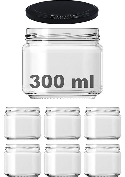 300 ml Şeffaf Konserve Cam Kavanoz Metal Siyah Kapaklı 6 Adet (300 Cc)