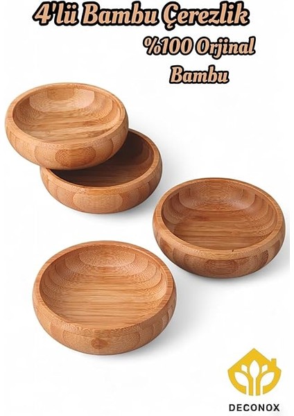 4'lü Yuvarlak Bambu Çerezlik - Doğal Bambu Sunum Kasesi, Zeytinlik ve Kahvaltı Sunumluğu | Çok Amaçlı Dayanıklı ve Şık Tasarım modelleri