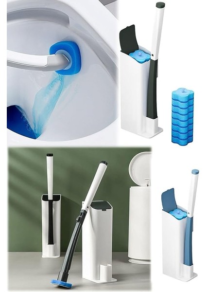 Özel Sünger Başlıklı Temizlik Seti - Kullan At Süngerli ve Deterjanlı Tuvalet Fırçası (Set)