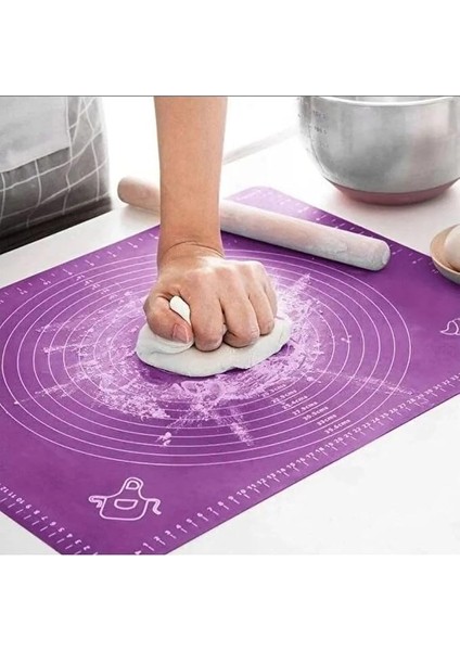 Silikon Ölçekli Hamur Açma Matı: Baklava, Börek, Ekmek, Mantı ve Erişte Için Yoğurma Matı (40 x 50)
