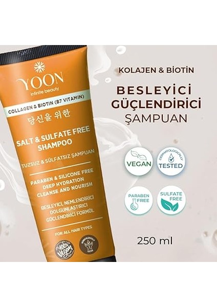 Sülfatsız ve Tuzsuz Şampuan, Kolajen Biotin B7 Içerikli Parabensiz, Güçlendiren Besleyici ve Nemlendirici Vegan Şampuan 250ML fiyatları