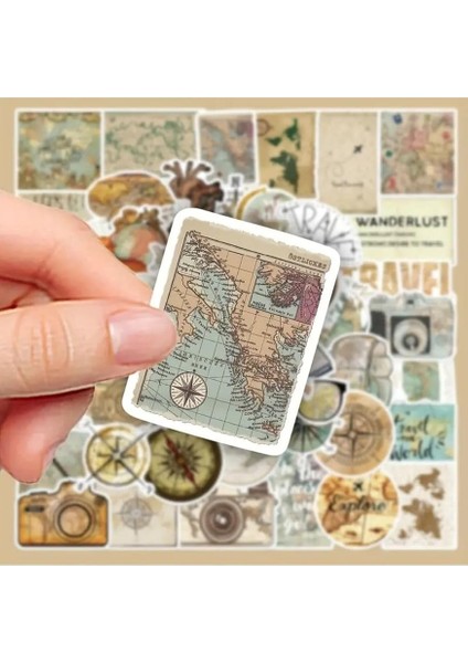 Major Selection 50'li Vintage Travel Map Stickers Set, Seyahat Sticker Seti Laptop Notebook Tablet Sticker Seti