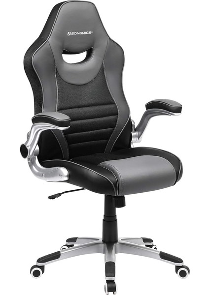 Ofis Koltuğu, Ergonomik Döner Oyun Koltuğu, Katlanır Kol Dayamalı Bilgisayar Koltuğu, Naylon, Yıldız Ayak, Maksimum Statik Yük 150KG Ofis Için, Siyah/gri OBG63BG