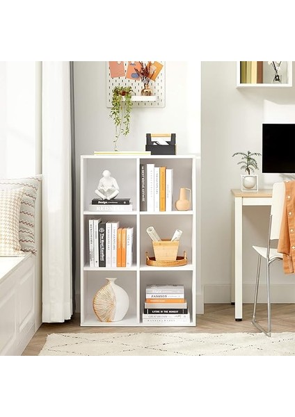 6 Bölmeli Kitaplık, Ahşap Raf, Küp Raf, Depolama Rafı, 65,5 x 97,5 x 30 Cm, Beyaz, LBC203D fırsatları