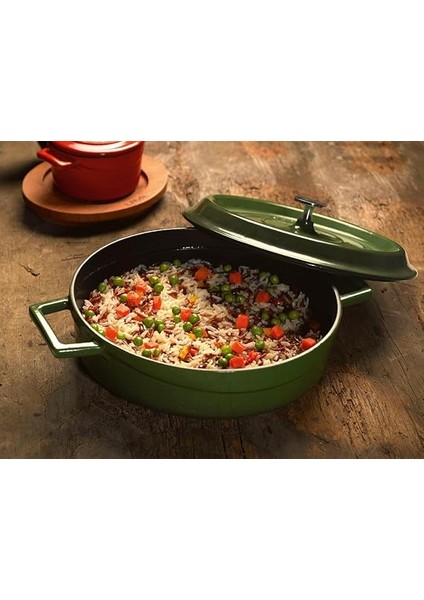 Trendy Çok Amaçlı Döküm Demir Sığ Tencere Çap 24 cm Yeşil fırsatları