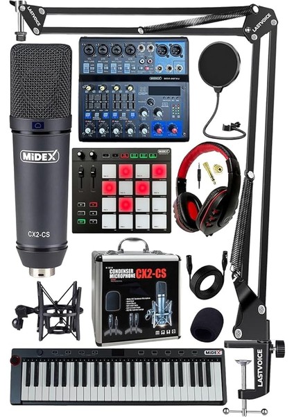 Ekipmanları Midi Live Paket-6 Ses Kartlı Mikser Midi Klavye Cx2 Mikrofon Kulaklık Pad Controller