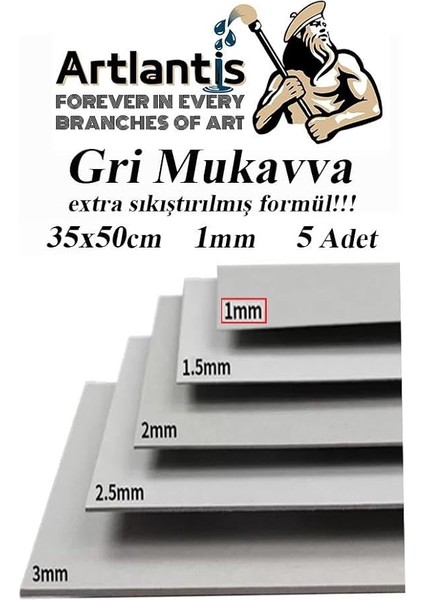 Mukavva Gri 1 mm 35X50 cm 5 Adet Sert Karton Ekstra Sıkıştırılmış 35 * 50 Mukavva Gri Renkli 5 Adet