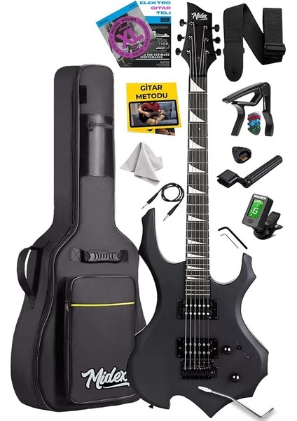 Force Masif Ağaç Üst Seviye Elektro Gitar H-H Profesyonel Full Set Aksesuarlı