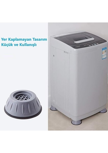 Gürültü Engelleyici ve Kaymaz Titreşim Önleyici Kauçuk Ayak Pedleri Çamaşır Makinesi Stoper 4'lü Set, Gri fiyatları