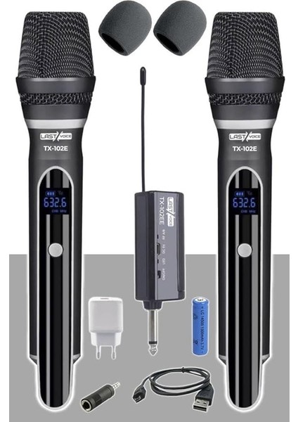 TX-102EE Şarjlı Çiftli El Tipi Telsiz Kablosuz Mikrofon Seti Uhf