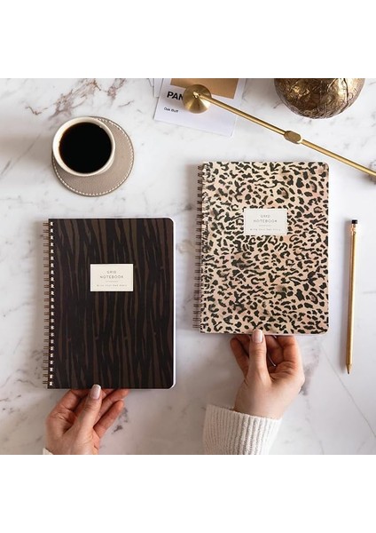 Spiralli Karton Kapak 2’li Set Kareli Okul Defteri 80 Yaprak, Ders Programlı Leopar