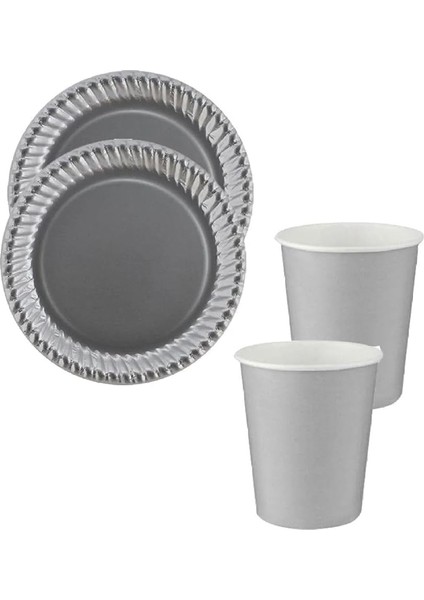 Winky Renkli Dayanıklı Kullan At 8 Er Adet 22 cm Doğum Günü Partisi Silver Karton Tabak Bardak Set Gümüş