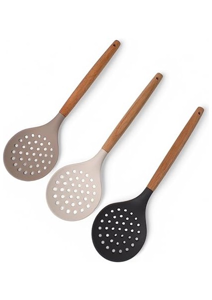 Bambu Saplı Silikon Kevgir, Bambu Uzun Silikon Geniş Kevgir 27CM 3 Renk Seçenekli (Siyah) fırsatları