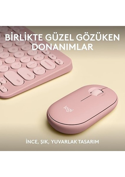 Pebble 2 Kablosuz Klavye ve Mouse Seti, Sessiz ve Taşınabilir, Özelleştirilebilir, Logi Bolt, Bluetooth, Windows, Macos, Ipados ve Chrome Için Easy-Switch, Türkçe Q Klavye, Pembe fiyatları