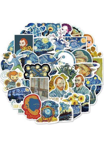 Major Selection 50'li Van Gogh Stickers, Sticker Seti Laptop Notebook Tablet Sticker Seti, 68746854684684
