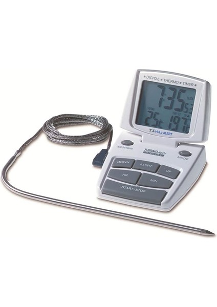 Dostmann Dijital Kızartma Termometresi, 14.1500, Gıda Maddelerinde Sıcaklık Ölçümü, Alarm Değerleri, Paslanmaz Çelik Delme Sensörü, Fırın Için