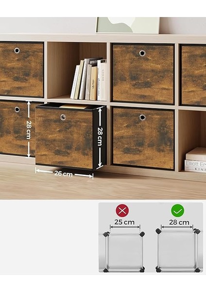 Saklama Kutusu, 6'lı Set, Düzenleme Kutuları, Dokusuz Kumaş, Katlanır Kutu, 26 x 26 x 28 Cm, Kumaş Kutu, Küp Raf Için, Kıyafet Düzenleyici, Vintage Kahverengi-Siyah RFB126B01 modelleri