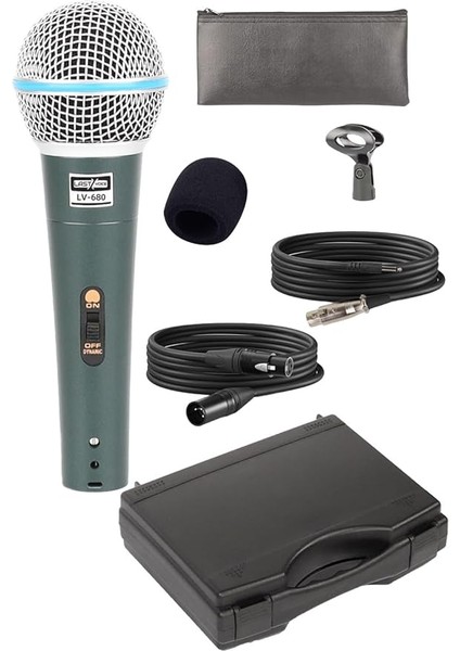 LV-680 Profesyonel Dinamik El Mikrofonu (Çift Kablo Sünger Çanta Tutacak)