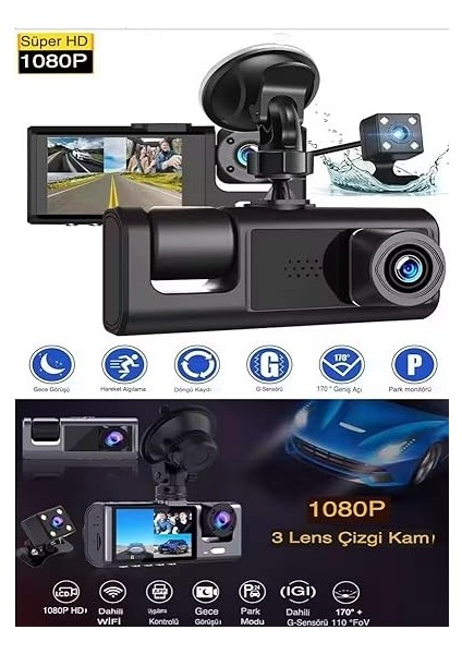 Içi 3 Kameralı Süper Hd 1296P Geri Görüş Ön Kamera Iç Kamera indirimleri