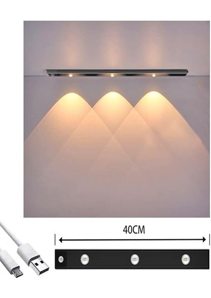 Geldi Sensörlü Şarjlı 3 Farklı Işık Renkli Dimmerli 40CM Siyah Cata Bella Ultra Slim Kabin LED modelleri