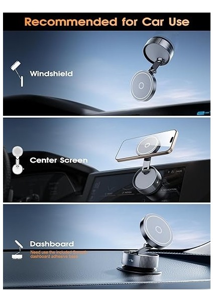 Magsafe Için Yükseltilmiş Vakumlu Manyetik Telefon Tutacağı, Çift Katlanır Vantuzlu Telefon Montajı, Tüm Akıllı Telefonlar ve Tüm Araba Modelleri Için 360° Dönebilen Telefon Tutacağı - Gri modelleri