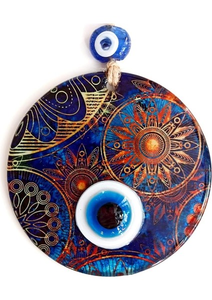 Desenli 12 Santimetre Füzyon Cam El Işçiliği Ile Üretilmiş Nazar Boncuğu Duvar Süsü