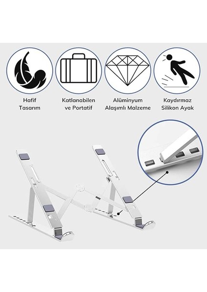 Ayarlanabilir Dizüstü Bilgisayar Destek Tabanı Tamamen Katlanabilir Taşınabilir Laptop Yükseltici modelleri