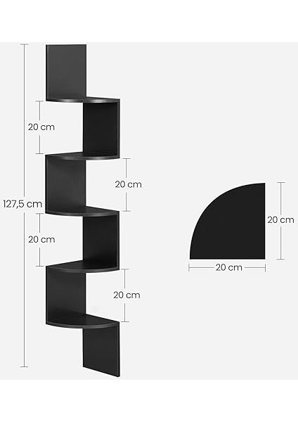 Köşe Rafı, 5 Raflı Duvar Rafı, Asma Raf, Mutfak, Yatak Odası, Oturma Odası, Çalışma Odası, Ofis Için, Siyah LBC20BK modelleri